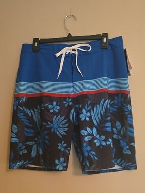 New Burnside Men's Size 30 Blue Floral Stripe Board Shorts